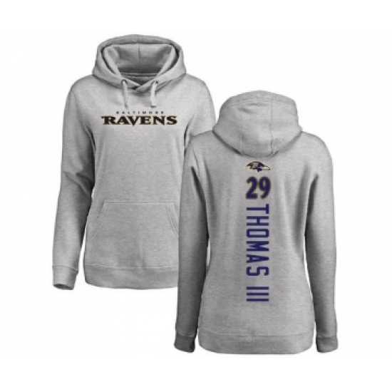 Football Women's Baltimore Ravens #29 Earl Thomas III Ash Backer Pullover Hoodie