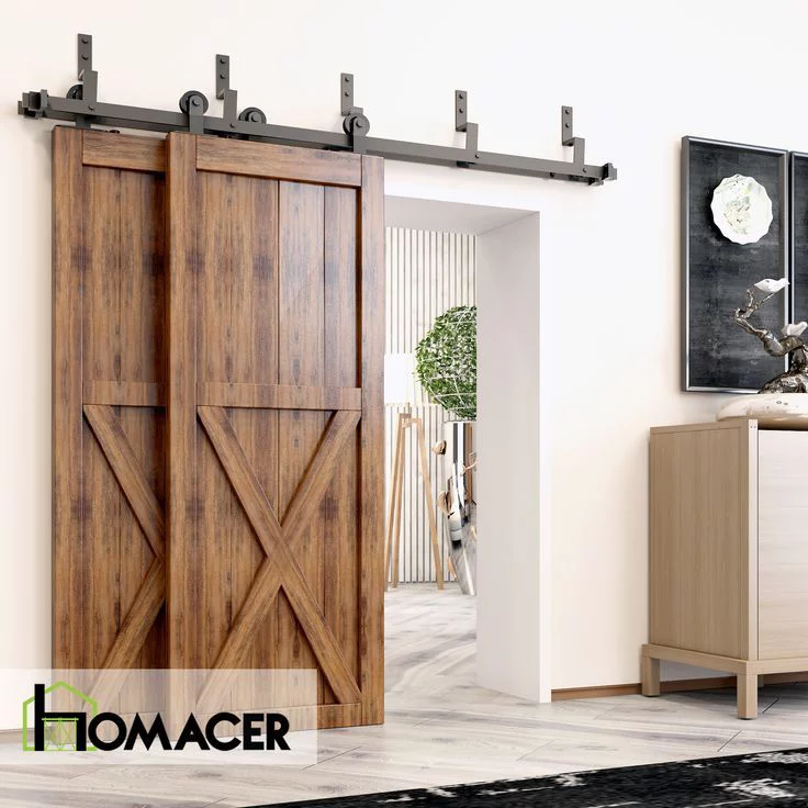 Homacer Black Rustic Double Track Z-Shape Bypass Sliding Barn Door Hardware Kit, for Two/Double Doors, 8ft Long Flat Track, T-Shape Design Roller, Heavy Duty, for Interior & Exterior Use - Curated Treasures Market