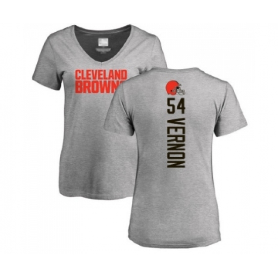 Football Women's Cleveland Browns #54 Olivier Vernon Ash Backer V-Neck T-Shirt