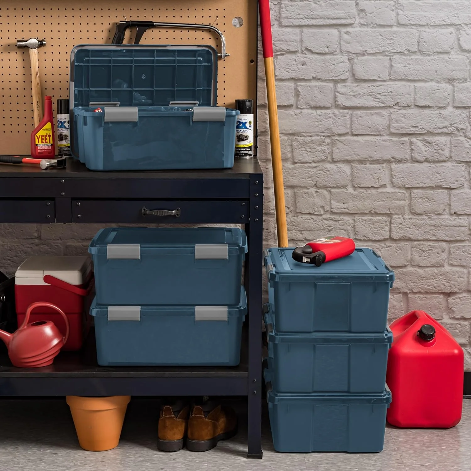 IRIS USA 31 Qt Storage Box with Gasket Seal Lid, 4 Pack - BPA-Free, Made in USA - Heavy Duty Moving Containers with Tight Latch, Weather Proof Tote Bin, WEATHERPRO - Navy - Curated Treasures Market