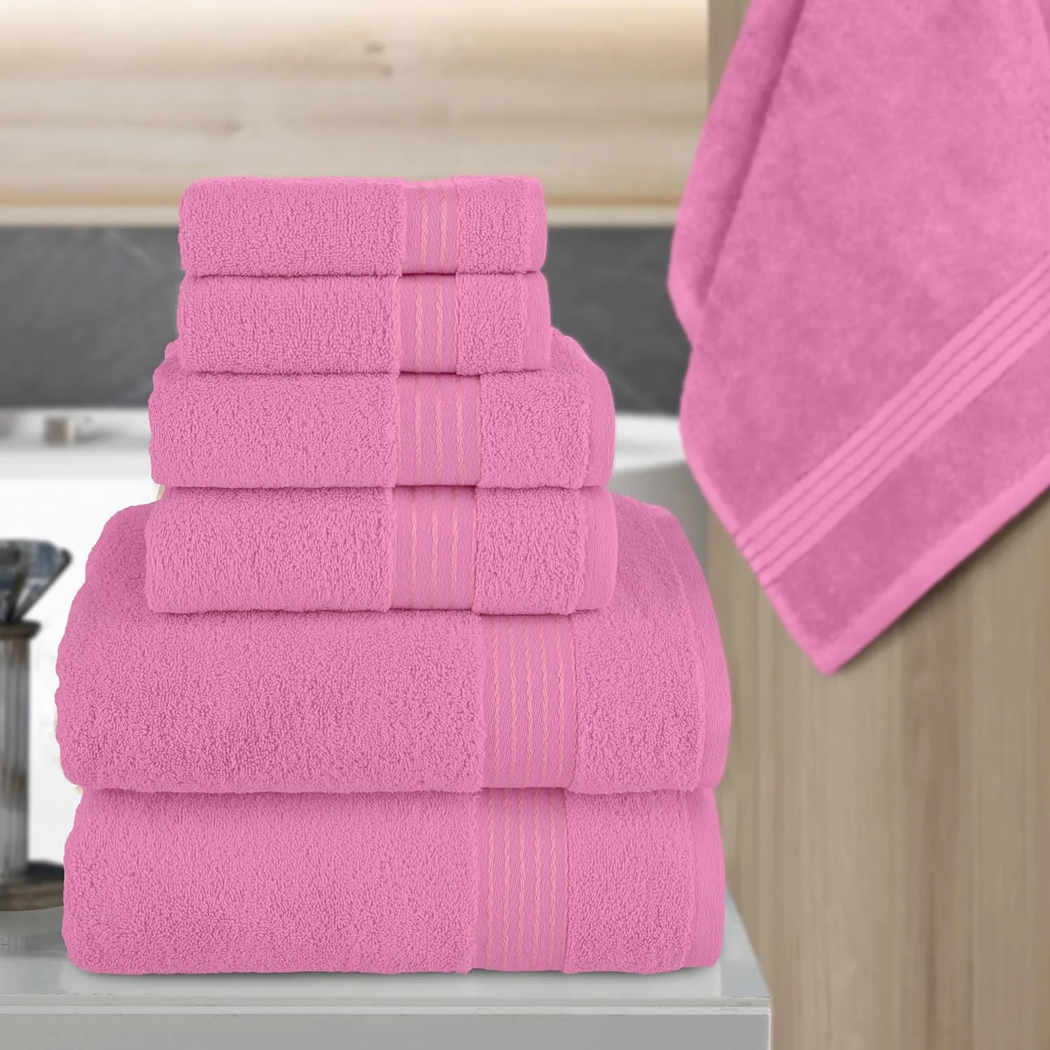 100% Turkish Carde Cotton 6 Piece Towel Set, 620 GSM Towels for Bathroom, Super Soft 2 Bath Towels 2 Hand Towels 2 Washcloths, Light Pink - Curated Treasures Market