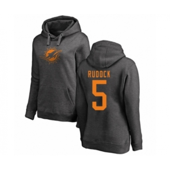 Football Women's Miami Dolphins #5 Jake Rudock Ash One Color Pullover Hoodie