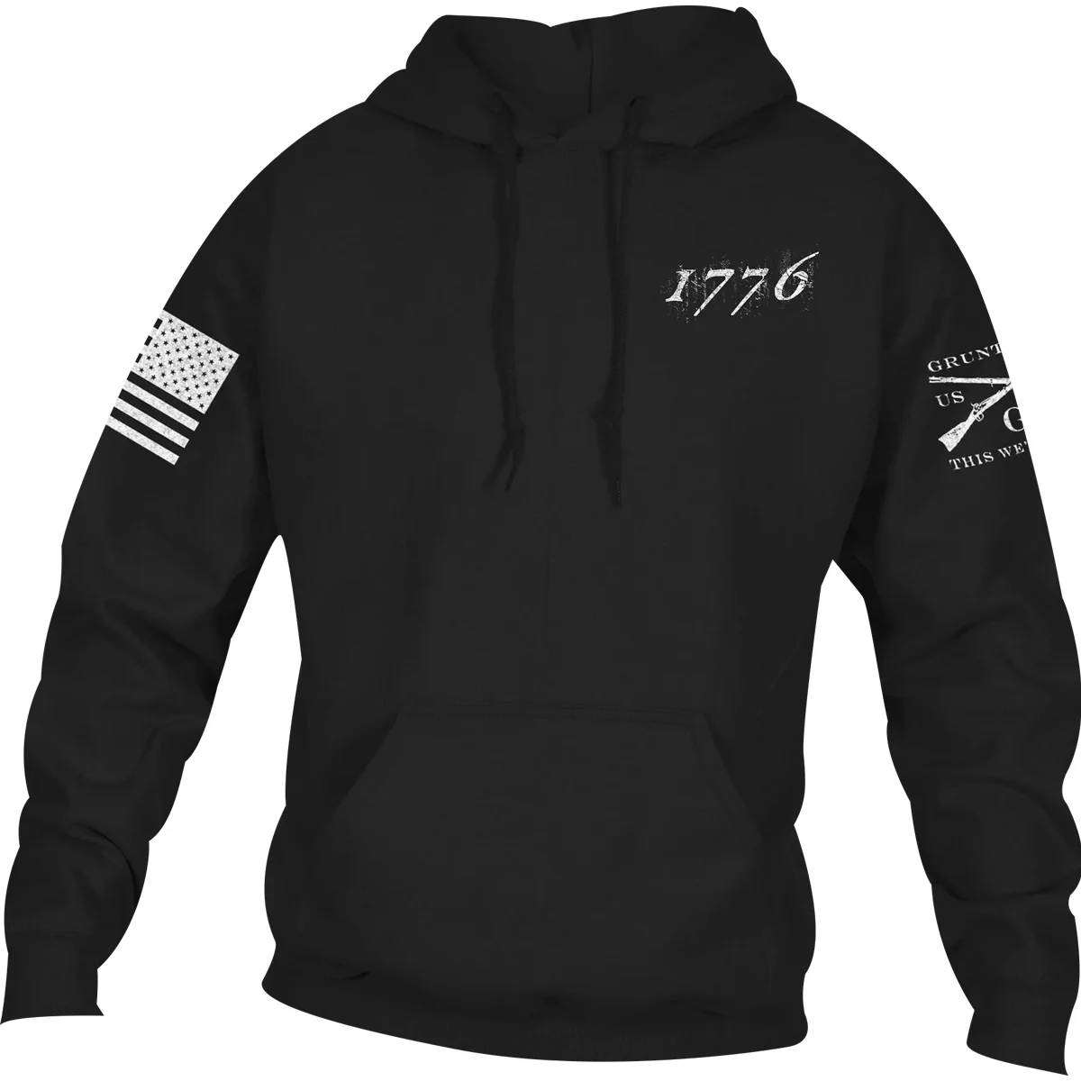 Grunt Style 1776 Flag Pullover Hoodie - XL - Black - Curated Treasures Market