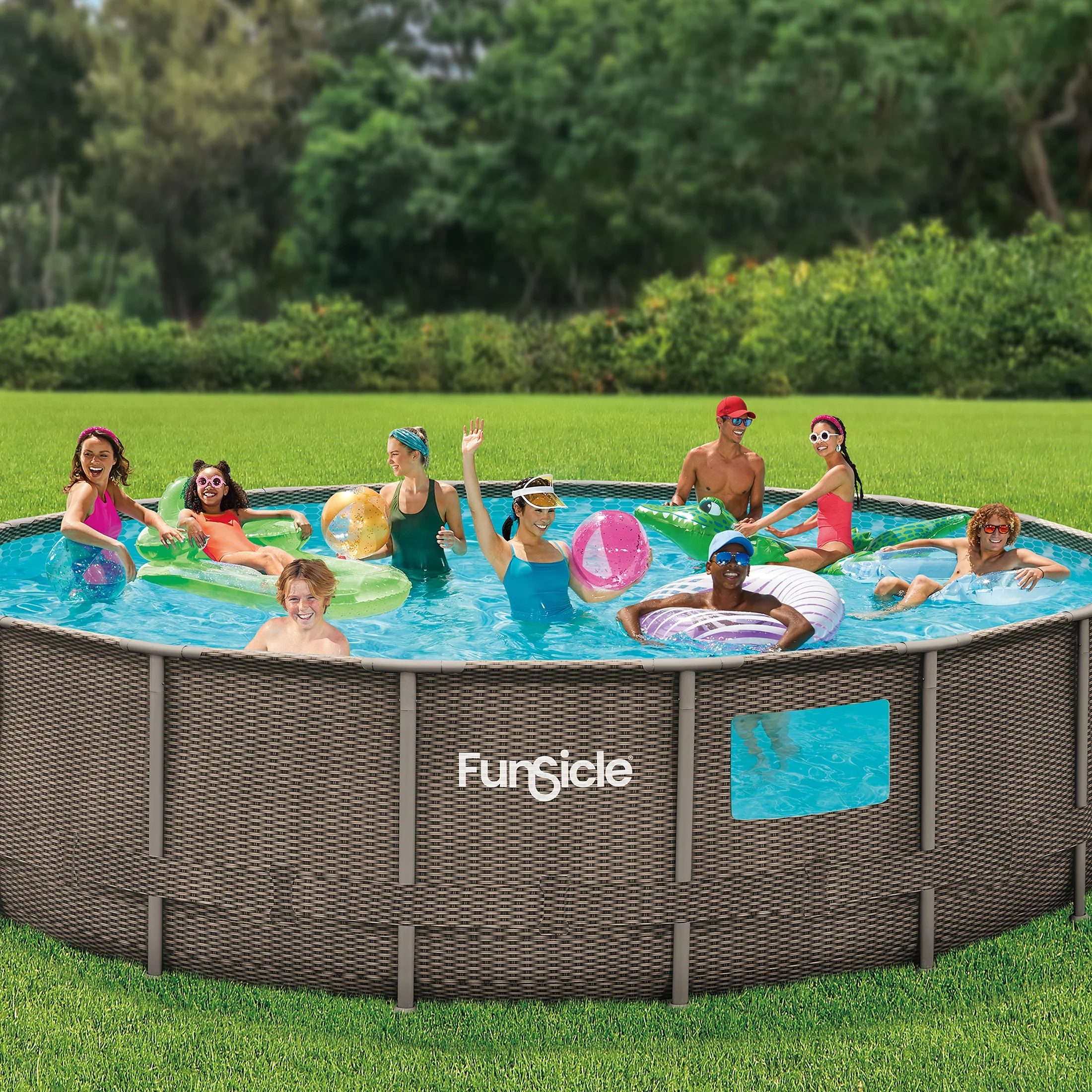 Funsicle 18 ft Crystal Vue Oasis Designer Pool, Round Above Ground Frame Swimming Pool, Age 6 & up