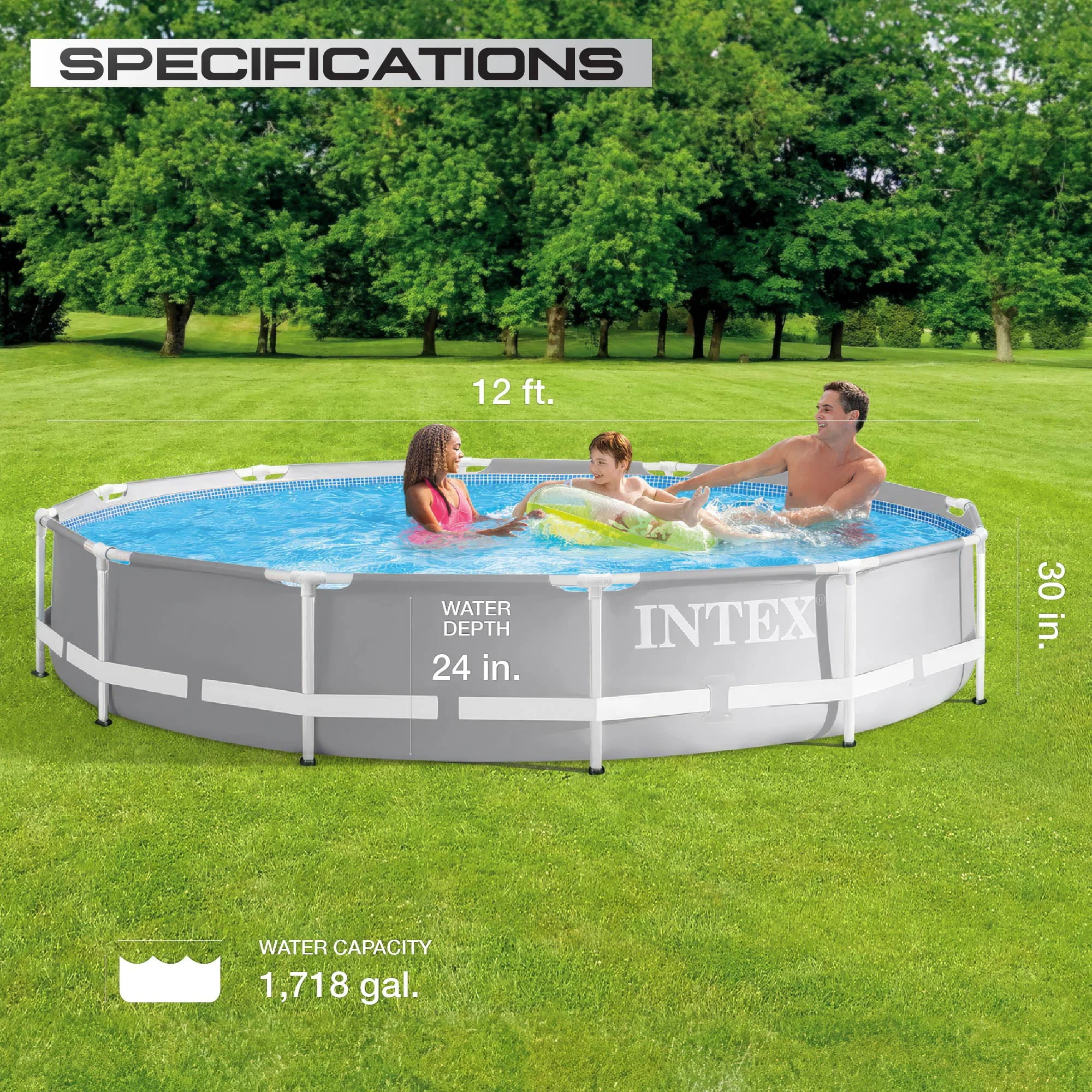 Intex 26710EH 12 ft x 30 in Prism Frame Round Above Ground Swimming Pool, (No Pump)