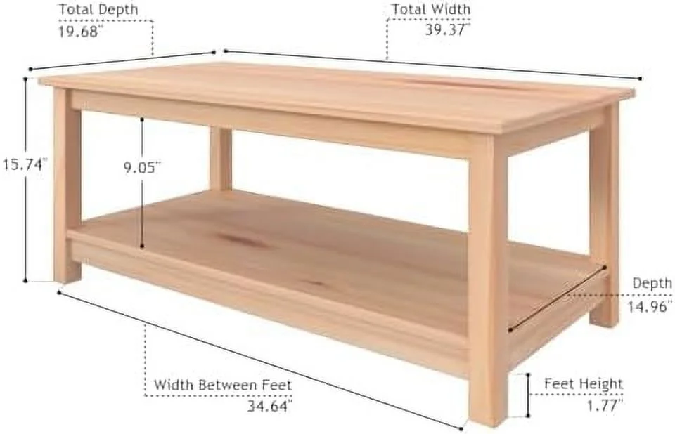 ZFGSUIJN Solid Wood Coffee Table (Unfinished) - Curated Treasures Market