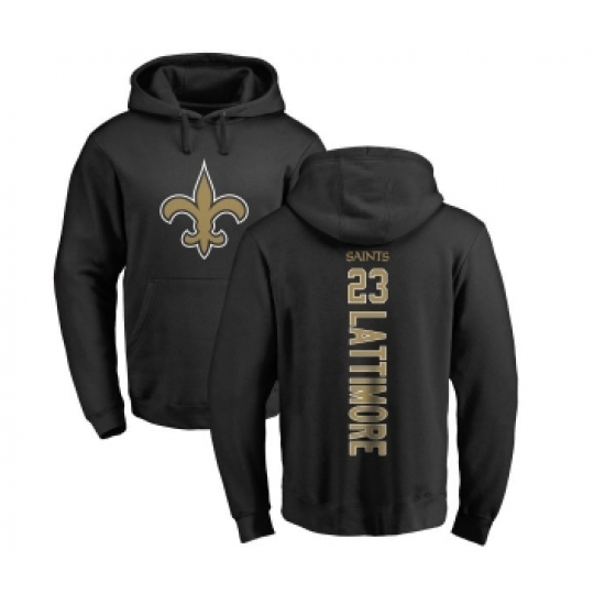 Football New Orleans Saints #23 Marshon Lattimore Black Backer Pullover Hoodie