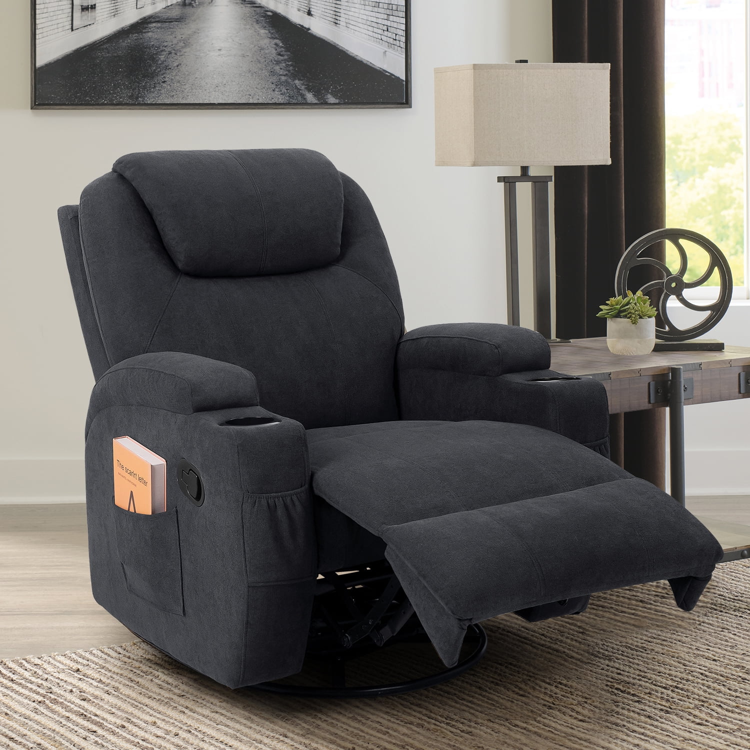 Lacoo massage chair with huge headrest and thick armrests, fabric,grey - Curated Treasures Market
