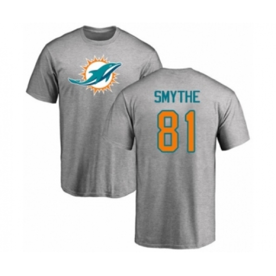 Football Miami Dolphins #81 Durham Smythe Ash Name & Number Logo T-Shirt
