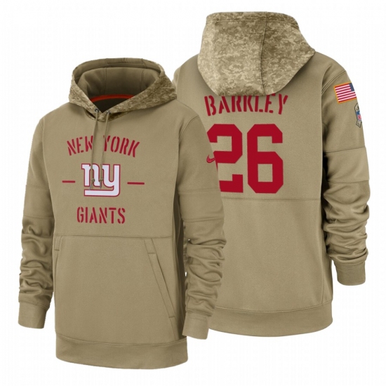 Men's New York Giants #26 Saquon Barkley 2019 Salute to Service Tan Sideline Therma Pullover Hoodie