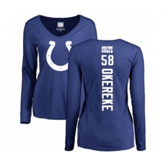 Football Women's Indianapolis Colts #58 Bobby Okereke Royal Blue Backer Long Sleeve T-Shirt