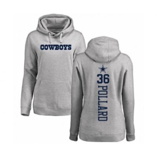 Football Women's Dallas Cowboys #36 Tony Pollard Ash Backer Pullover Hoodie