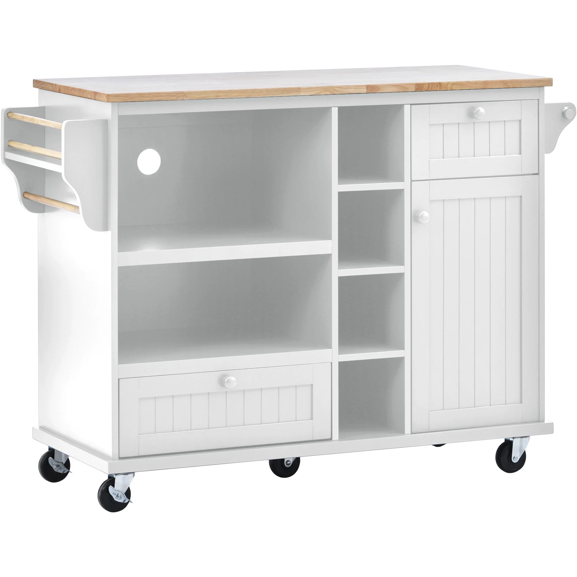 DEALTOPS Kitchen Island Cart with Storage Cabinet and Two Locking Wheels,Solid Wood Desktop,Microwave Cabinet,Floor Standing Buffet Server Sideboard for Kitchen Room,Dining Room,Bathroom-White - Curated Treasures Market