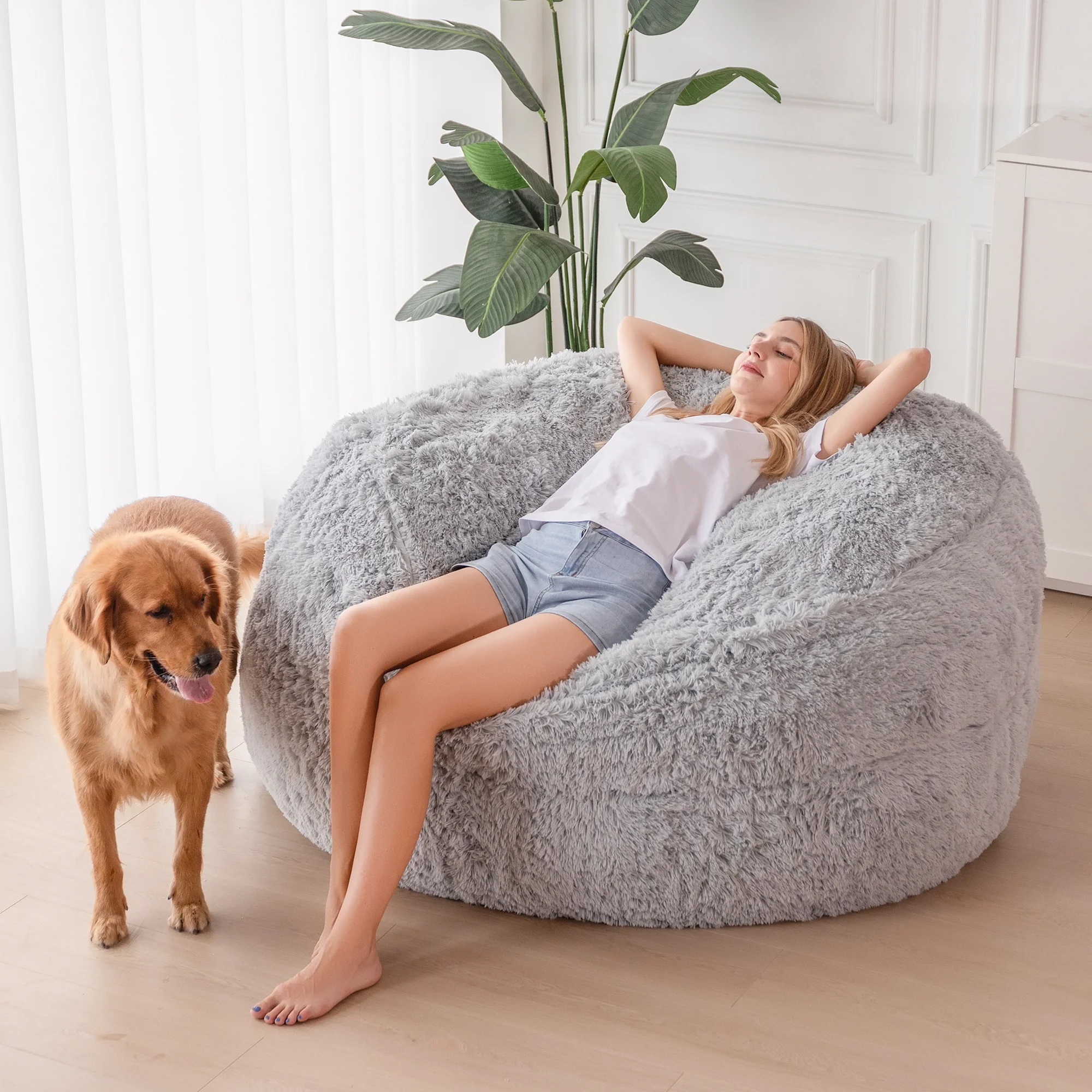 BYBYME Giant Bean Bag Chair Bed for Adults, Convertible Beanbag Folds from Lazy Chair to Floor Mattress Bed, Large Floor Sofa Couch, Big Sofa Bed, High-Density Foam Filling, Machine Washable,Full - Curated Treasures Market