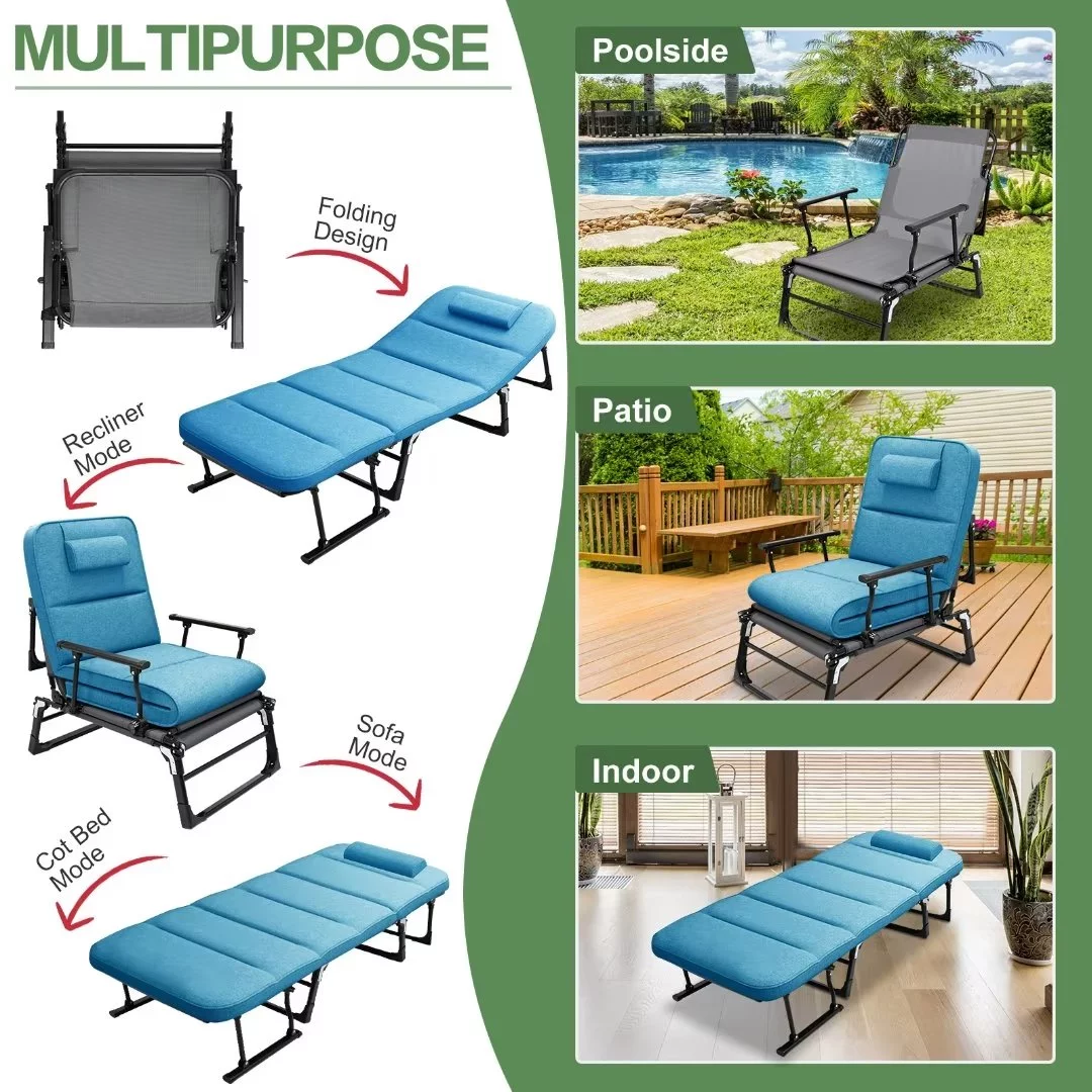Docred 6-Fold Sleeping Cots for Adults, Folding Chaise Lounge Chairs Outdoor, Portable Folding Bed Cot Lounge Chair for Beach Lawn Camping Pool Sun Tanning - Curated Treasures Market