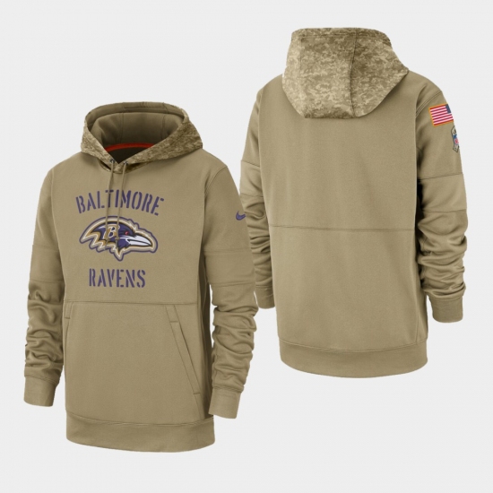Men's Baltimore Ravens Tan 2019 Salute to Service Sideline Therma Pullover Hoodie