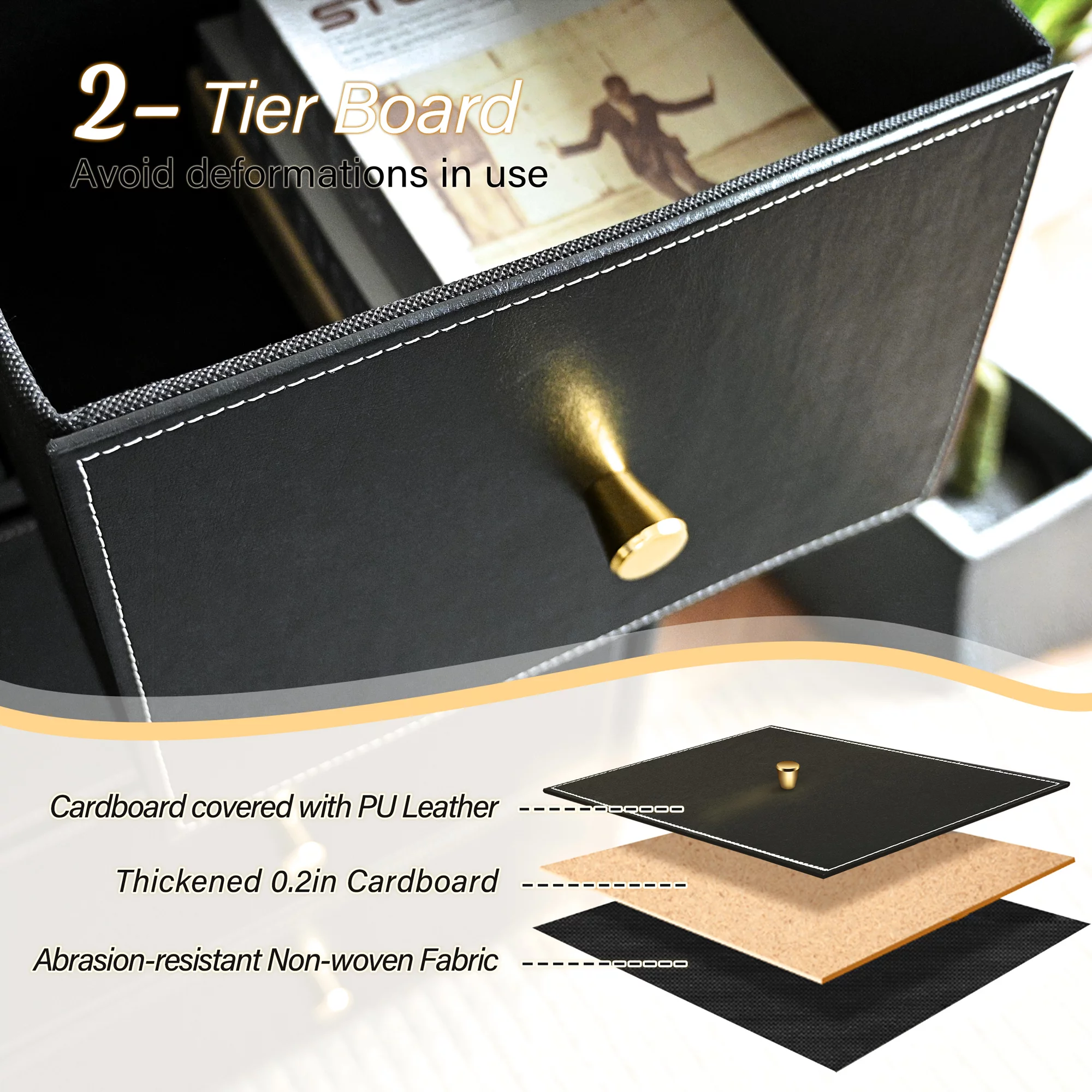 Bigroof 9 Drawer Dresser for Bedroom Accent Black Dresser Chest Storage Organizer with Artificial Leather for Living Room. Hallway. Entryway. Closet. Nursery.Luxury Black