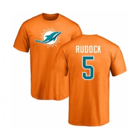 Football Miami Dolphins #5 Jake Rudock Orange Name & Number Logo T-Shirt