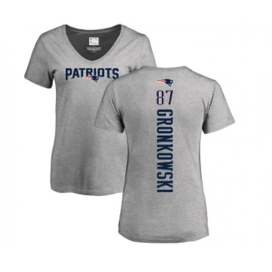 Football Women's New England Patriots #87 Rob Gronkowski Ash Backer V-Neck T-Shirt