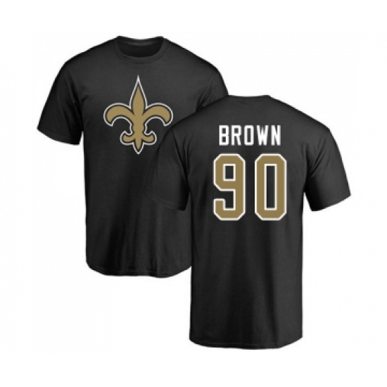 Football New Orleans Saints #90 Malcom Brown Black Name & Number Logo T-Shirt