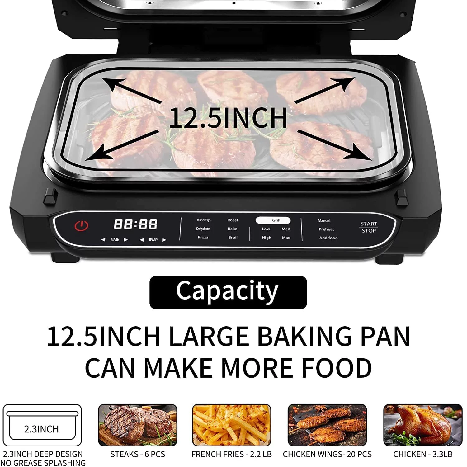 Smart Air Fryer Indoor Grill Combo, 7-in-1 Electric Grills Smokeless & Oilless Cooker, Roast, & Bake Temp & Time Control Grills, with Removable Non-stick Grill Plate - Curated Treasures Market