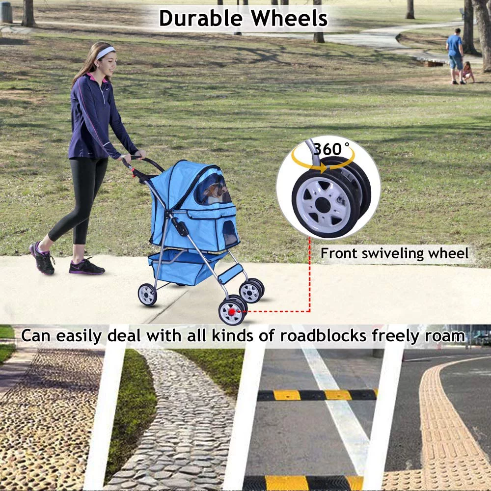 Dkelincs Pet Stroller- Folding  Cat Stroller for Medium Dogs with 4 Wheel & Cup Holder, Blue - Curated Treasures Market