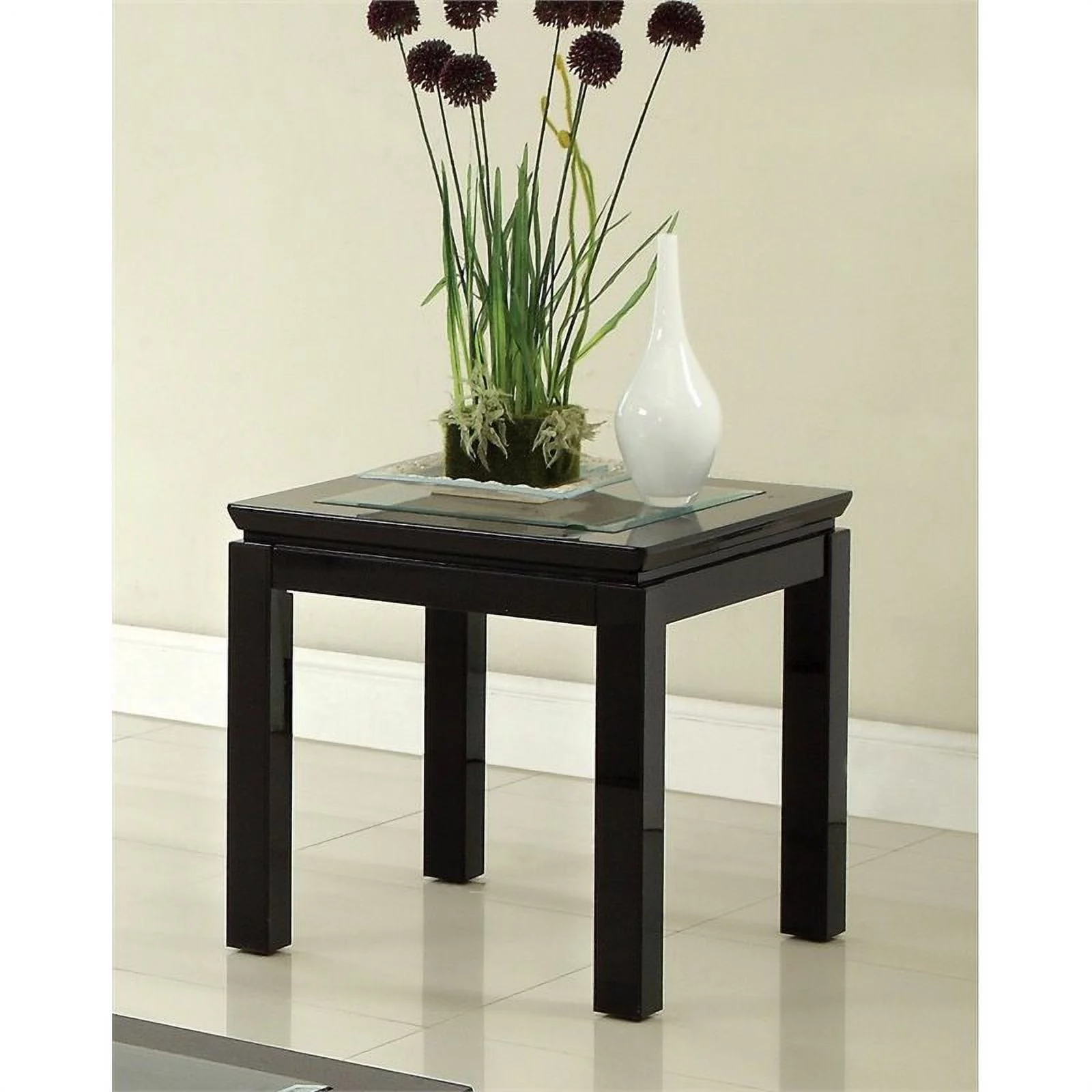 Furniture of America Kristof Glass Top Square End Table in Glossy Black - Curated Treasures Market