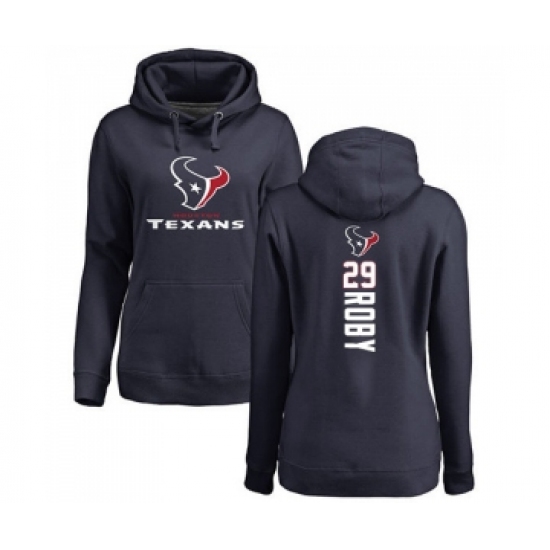 Football Women's Houston Texans #29 Bradley Roby Navy Blue Backer Pullover Hoodie