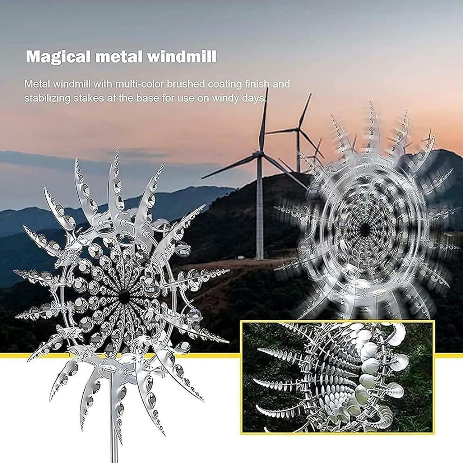 Shirem Magical Metal Windmill, Sherem Magical Metal Windmill, New Kinetic Metal Wind Spinners for Yard and Garden, Colorful, 3D Kinetic Wind Spinner Wind Catchers Sculpture (Bsilver) - Curated Treasures Market