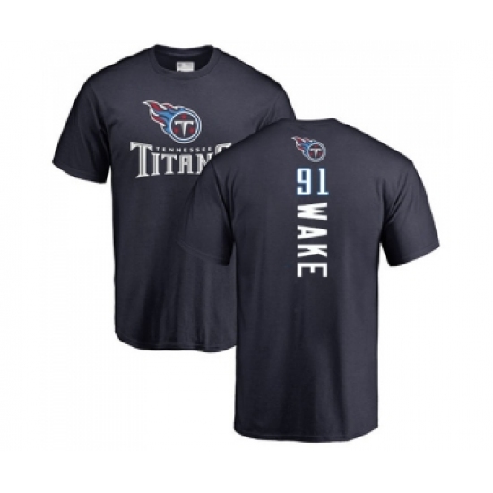 Football Tennessee Titans #91 Cameron Wake Navy Blue Backer T-Shirt