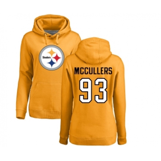 Football Women's Pittsburgh Steelers #93 Dan McCullers Gold Name & Number Logo Pullover Hoodie