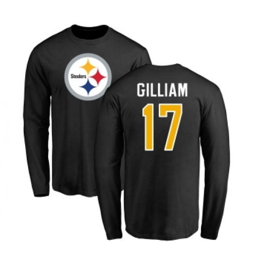 Football Pittsburgh Steelers #17 Joe Gilliam Black Name & Number Logo Long Sleeve T-Shirt