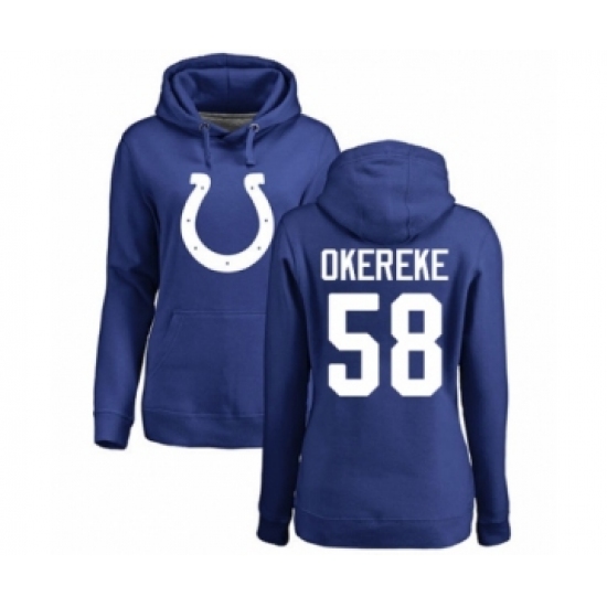 Football Women's Indianapolis Colts #58 Bobby Okereke Royal Blue Name & Number Logo Pullover Hoodie