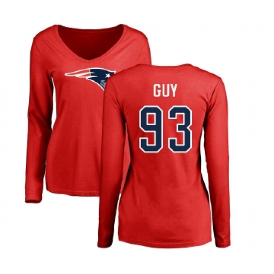Football Women's New England Patriots #93 Lawrence Guy Red Name & Number Logo Slim Fit Long Sleeve T-Shirt