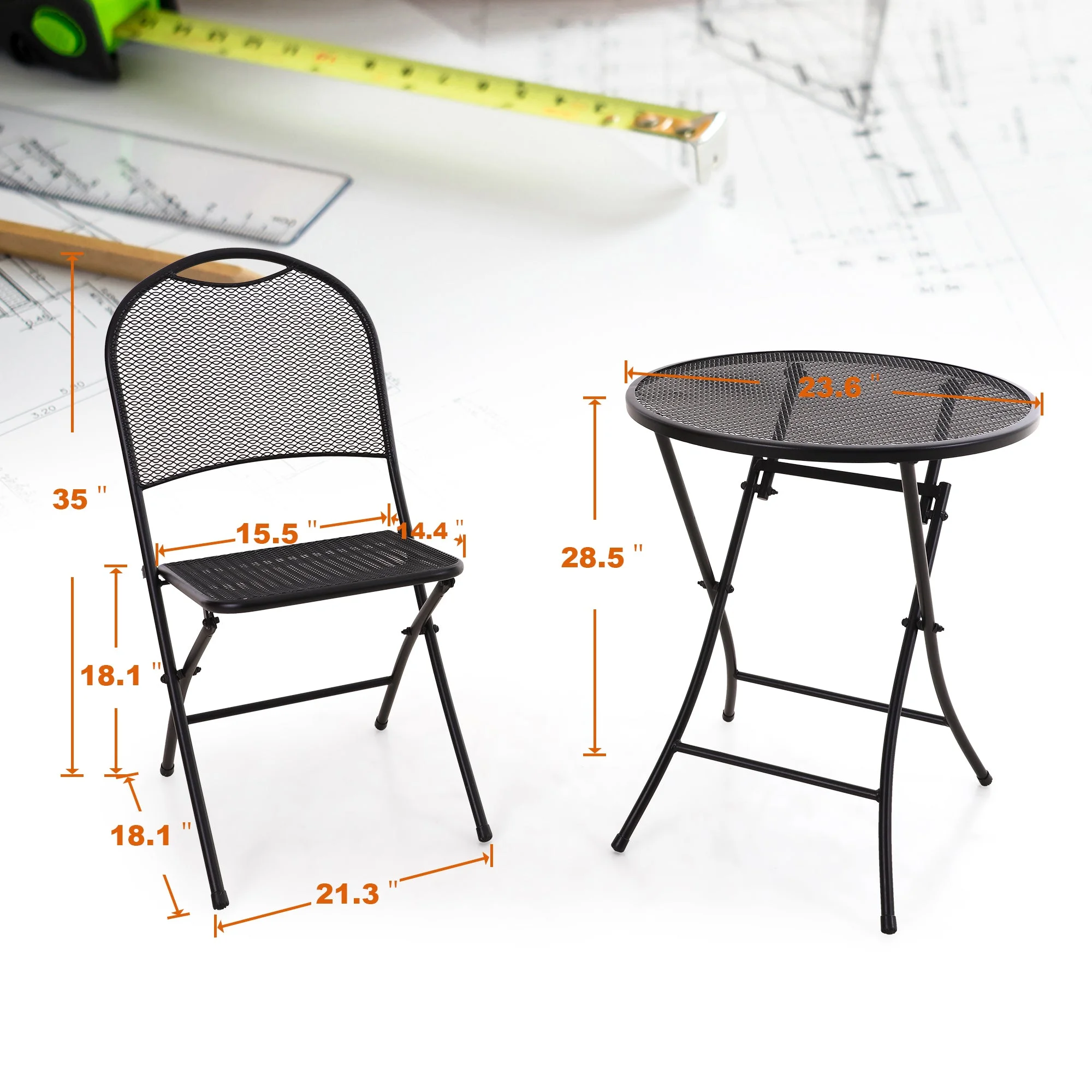 Sophia & William 3 Pieces Outdoor Bistro Set Metal Folding Table and Chairs