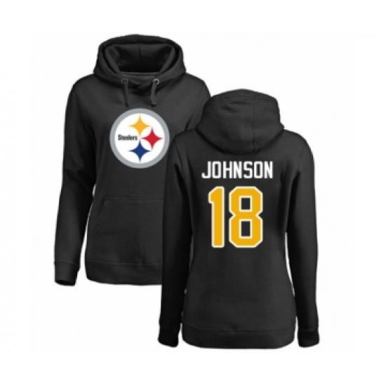 Women's Pittsburgh Steelers #18 Diontae Johnson Black Name & Number Logo Pullover Hoodie