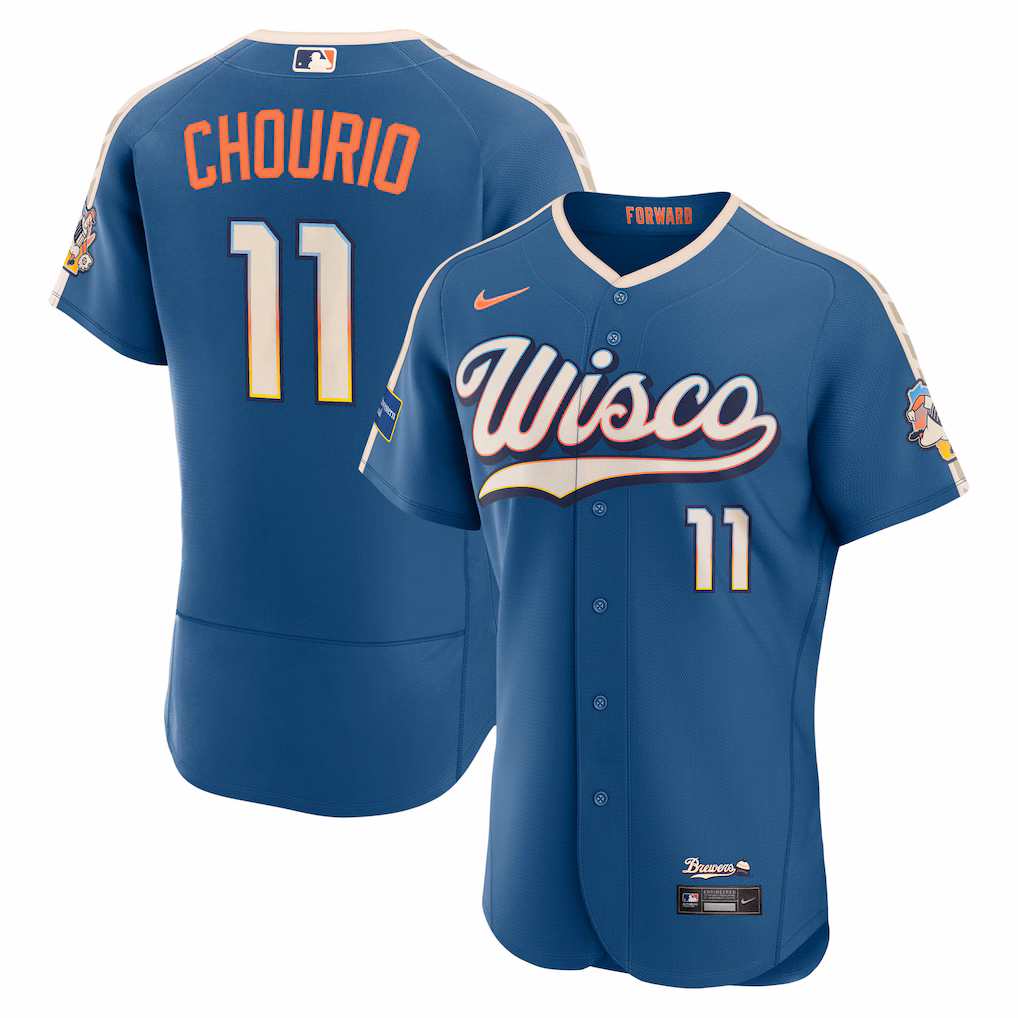 Men's Milwaukee Brewers Jackson Chourio Nike Mineral Blue 2026 City Connect Authentic Sponsor Patch Jersey