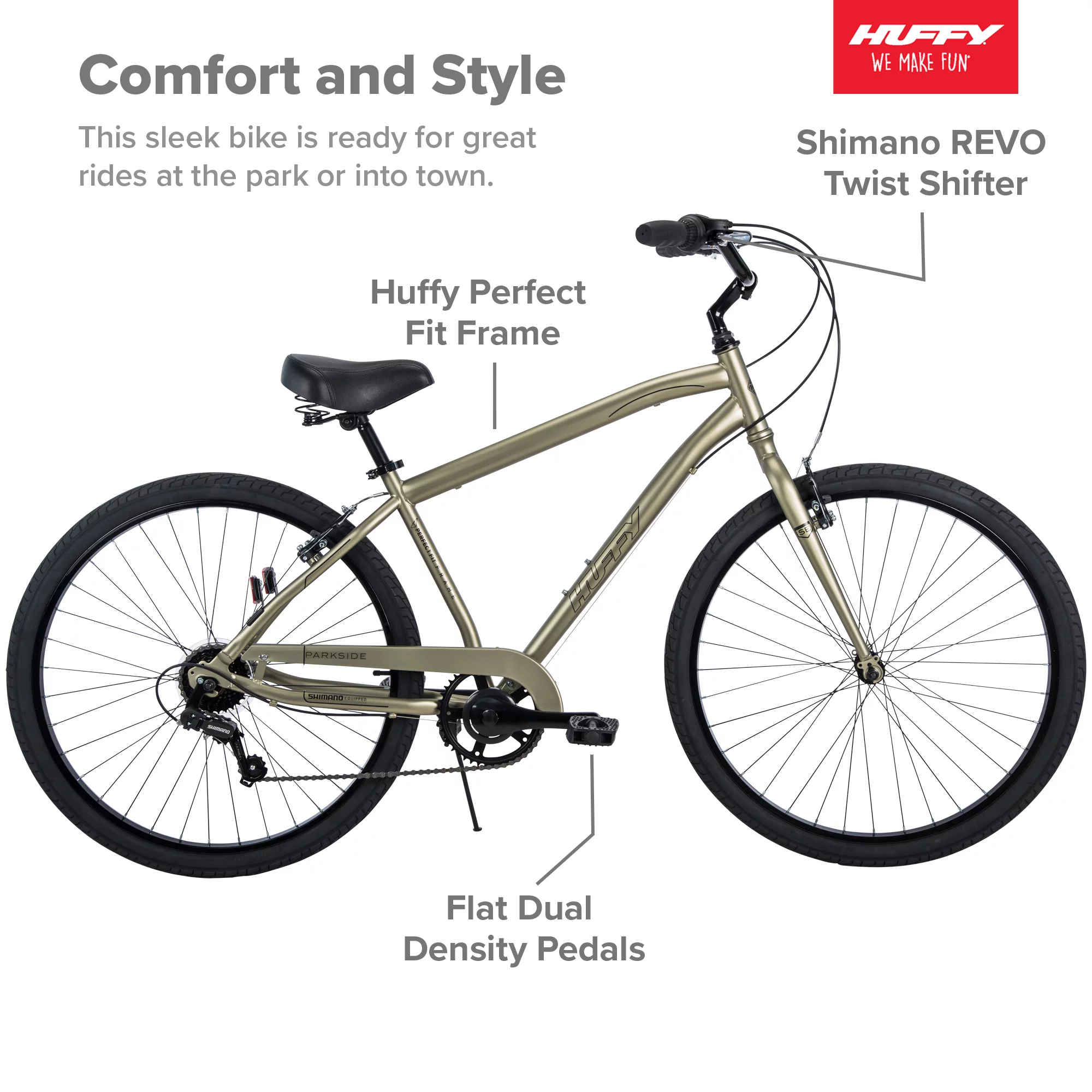 Huffy 27.5 Parkside SE Men's Comfort Bike with Perfect Fit Frame,  Green Sage