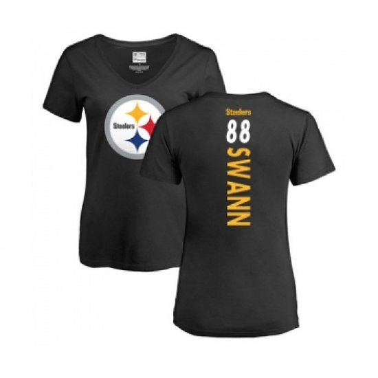 Football Women's Pittsburgh Steelers #88 Lynn Swann Black Backer Slim Fit T-Shirt
