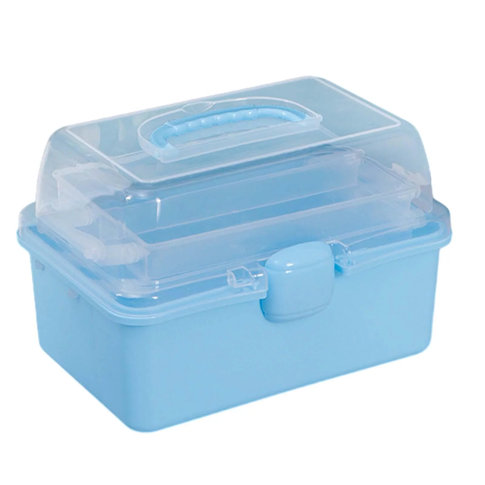Clear Storage Boxes 3 Layer Compartments Stackable Multifunctional with Lid and Handle Organiser Storage Case for Dorm Office Blue - Curated Treasures Market