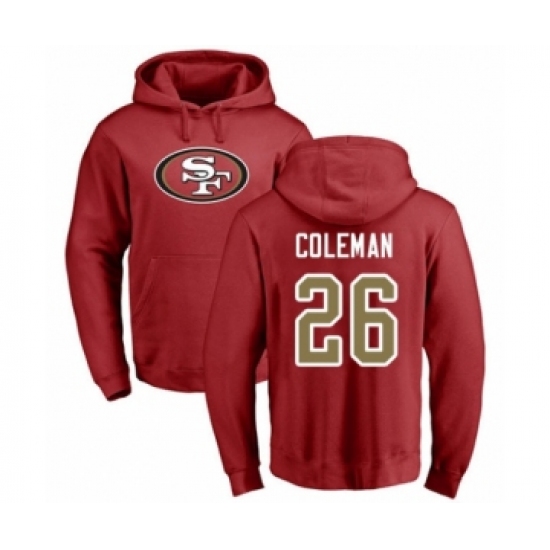 Football San Francisco 49ers #26 Tevin Coleman Red Name & Number Logo Pullover Hoodie