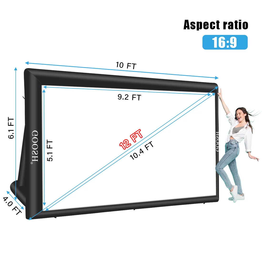 GOOSH 12 FT Inflatable Projector Screen, Portable Blow Up Movie Screen Outdoor Projector Screen Inflatable with Carry Bag for Front and Rear Projection, Movie Projector Screen for Backyard Movie Night - Curated Treasures Market