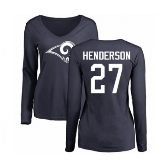 Football Women's Los Angeles Rams #27 Darrell Henderson Navy Blue Name & Number Logo Slim Fit Long Sleeve T-Shirt