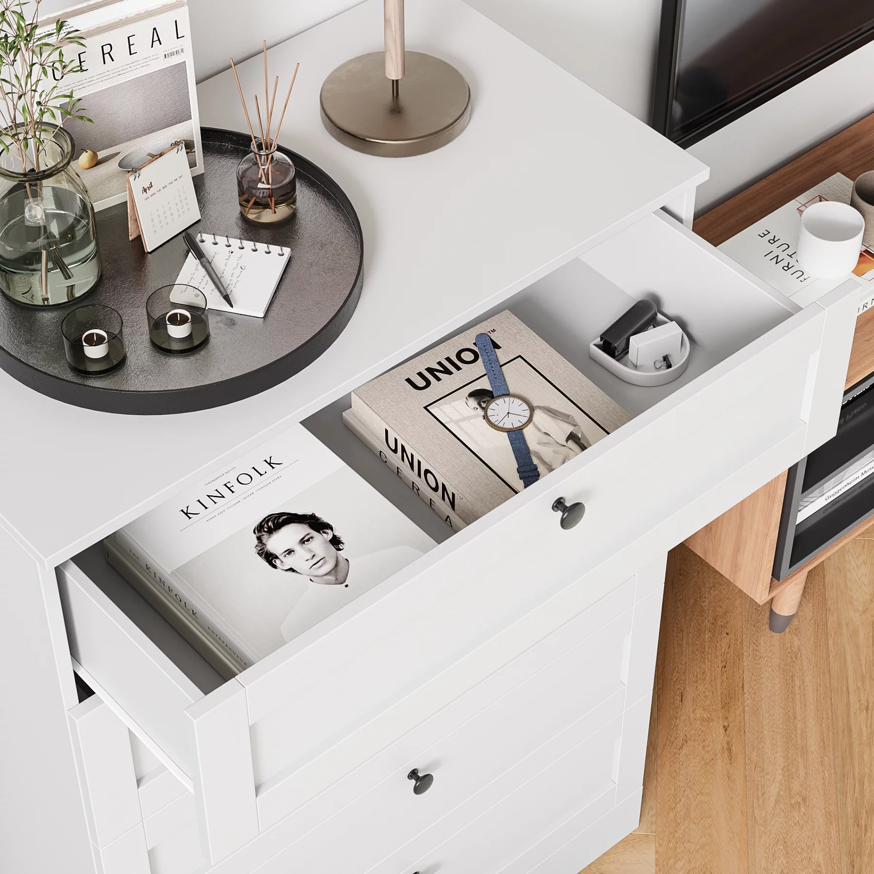 Homfa 5 Drawer White Bedroom Dresser, Modern Vertical Dresser Drawers Wood Organizer for Living Room Entryway Small Spaces