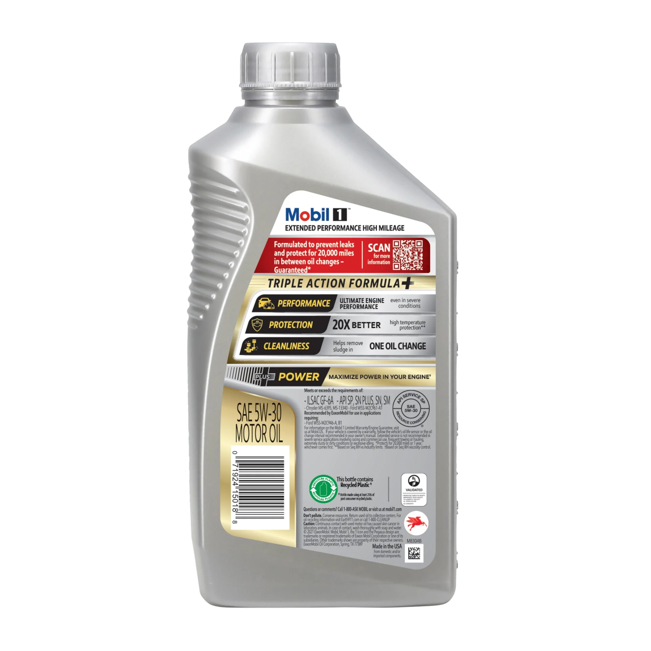 Mobil 1 Extended Performance High Mileage Full Synthetic Motor Oil 5W-30, 1 Quart