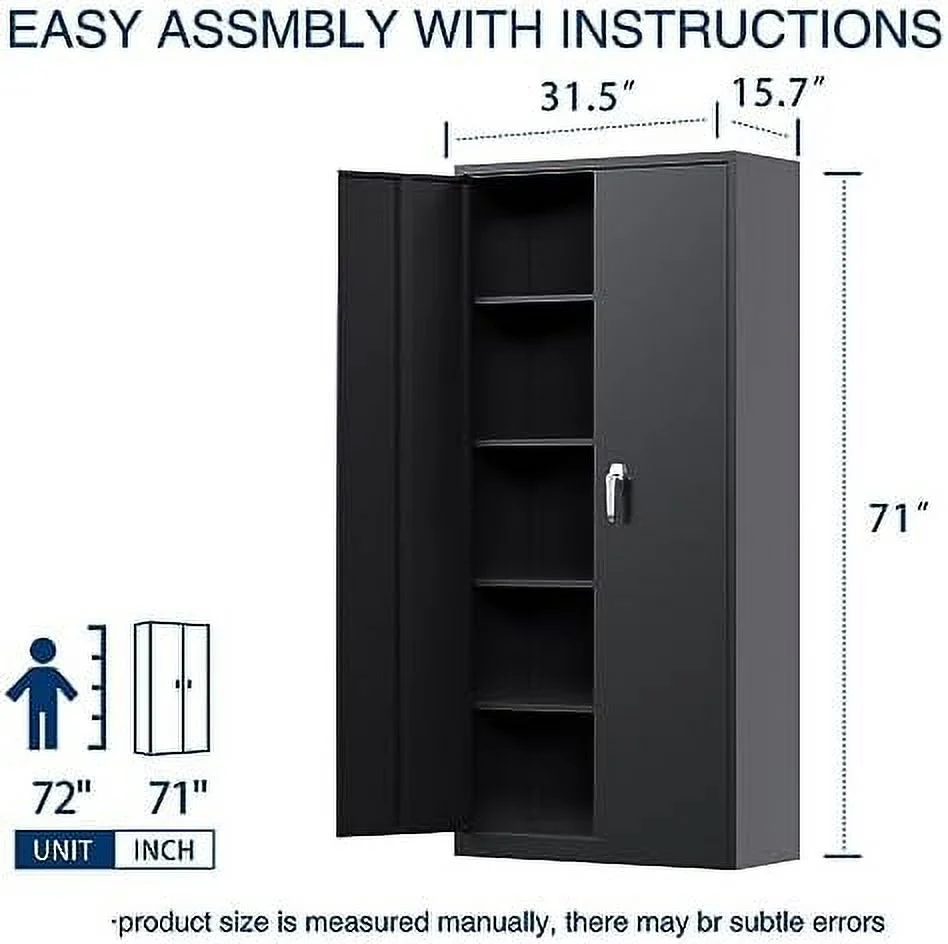 HYHBIBOOM Locking Metal  Cabinet  Industrial Steel Garage Cabinet with 2 Doors and 4 Adjustable Shelves  File Cabinet for Office  Home  Garage  Assembly Required (Black) - Curated Treasures Market