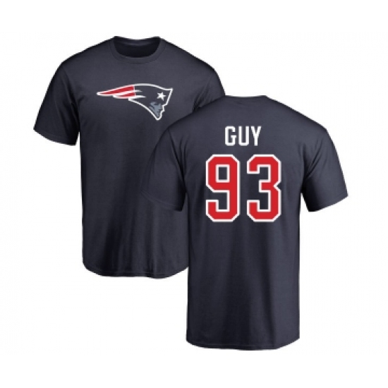 Football New England Patriots #93 Lawrence Guy Navy Blue Name & Number Logo T-Shirt