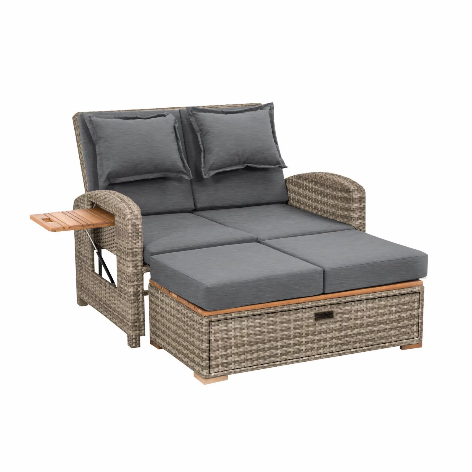 Greemotion Bahia Tobago Solid Teak Wood Outdoor Modular Daybed in Gray/Natural - Curated Treasures Market