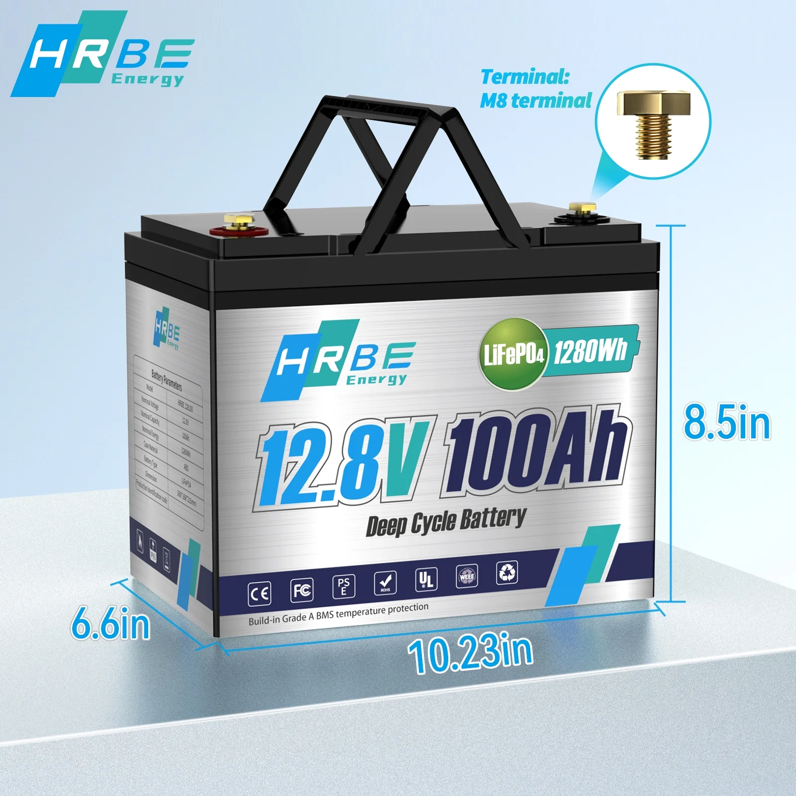 2 Pack LiFePO4 Battery 12V 100Ah with Charger, 8000+ Deep Cycle 100A BMS HRBEENERGY Lithium RV Batteries for Solar Backup Power, Golf Cart Camper Trolling Motor - Curated Treasures Market