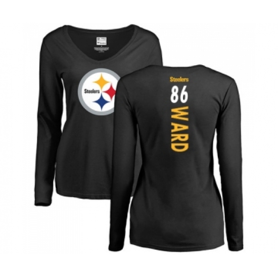 Football Women's Pittsburgh Steelers #86 Hines Ward Black Backer Slim Fit Long Sleeve T-Shirt